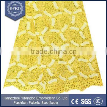 Nigerian woman dresses guipure lace yellow rhinestones decoration cupion lace polyester material cord lace fabric