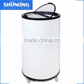 Shunling New Arrival 65L energy drink round beverage electri barrel cooler with wheels