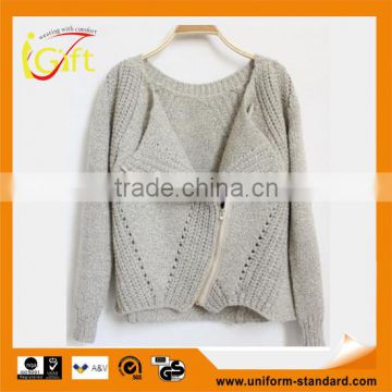2014 hot sell wholesale high quality cotton long sleeve fashionable zip-up cardigan
