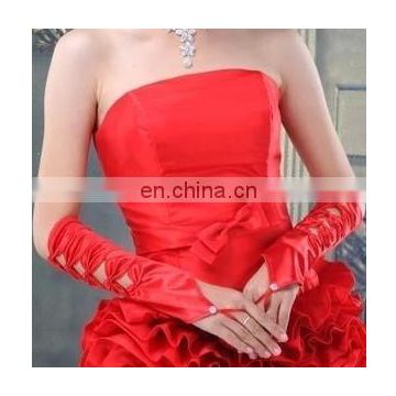 Ivory&white Red Pretty Five Hollow Bows Fingerless Wedding Hand Glove Pearl Beaded Long Satin Wedding Bridal Gloves
