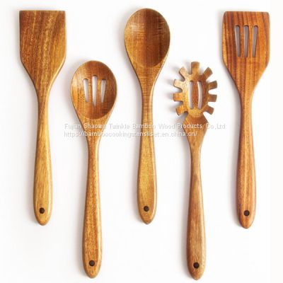 Wholesale bamboo wooden Acacia wooden cooking spoon sets/Bamoo utensil set