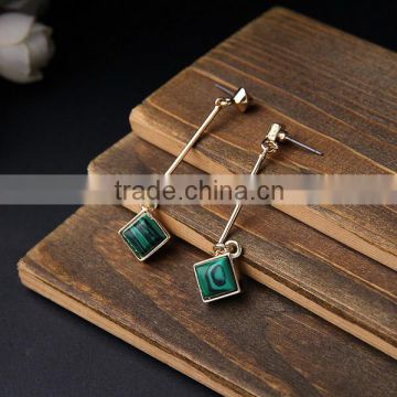 Mint square stone dangle earrings