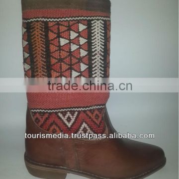 Brown Handmade moroccan kilim boot size 40 made in Marrakech xa02