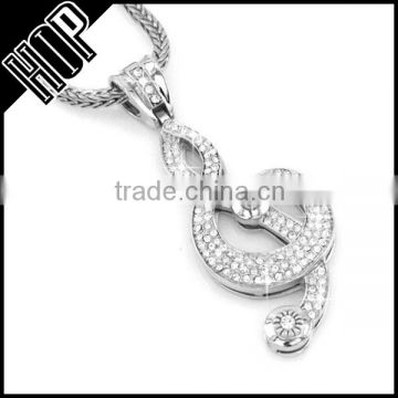 Hip Hop Silver Tone Music Note Cross Necklace