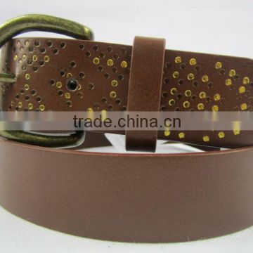 unsex PU fashion leather with geometry pattern with pin alloy buckle belt munufacturer belt