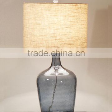 hot sell beautiful glass table lamps with gray lampstand and cylinder linen shade