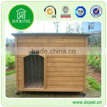 Wooden outdoor dog house with patio