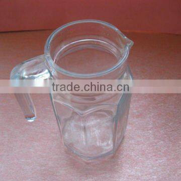 small clear 8 arrises glass water pitcher with handle