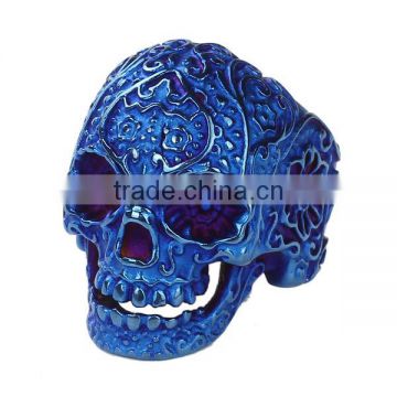 Hot Selling Blue Skull Titanium Steel Punk Unadjustable Rings