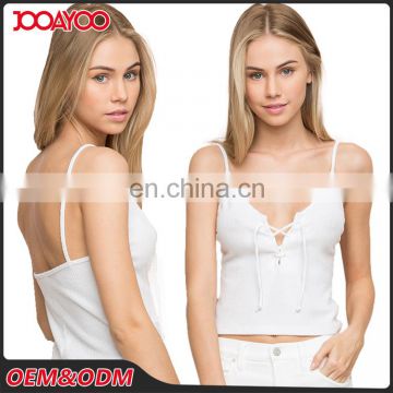 Comfortable Soft White Knit Lace-up Strap Sleeveless Girls Tops Factory Manufacturer Women Tank Top