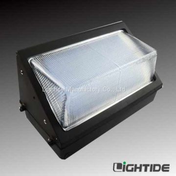 DLC Qualified Outdoor 40W LED Wall Packs Lights-Glass Refractor, 120 LPW, Replacing 100W MH lamps