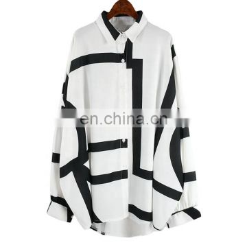 TWOTWINSTYLE Striped Print Hit Color Women's Shirt Lapel Collar Long Sleeve Casual Loose Female Blouse