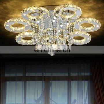LED Crystal Pendant Lamp Adjustable Round Shaped Stainless Steel Ceiling Light for Living Room