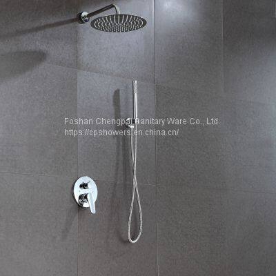 Super slim shower set with round ultra thin shower head shower arm mixer hanheld showerhead