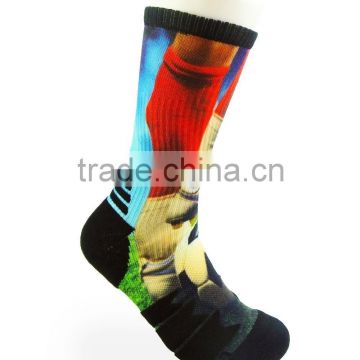 360 degree seamless printing high elastic polyester sports socks