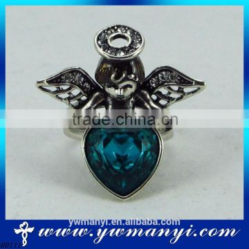 Fashion crystal angel blue heart shaped ring designs for girl R0111