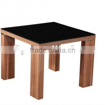 Glossy walnut wooden glass top end table