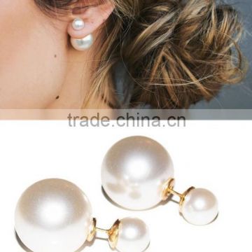 Fashion Stainless Steel Double Pearl Earring Stud Piercing for Women