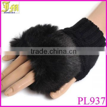 Fashion Cute Faux Rabbit Fur Hand Winter Warmer Knitted Fingerless Gloves Mitten Wholesale
