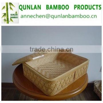 Large Square Natural Color Bamboo Storage Baskets With Lids
