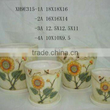 Round Ceramic flower pots with Sunflower design