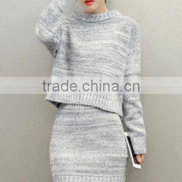 fashion strip round neck ladies twinset dress sweater/Long sleeved knit dress