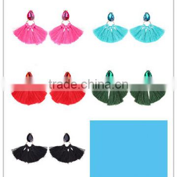 Bohemian jewelry rhinestone with long colorful tassel charms earrings for women