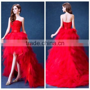 sexy short front long back lace red wedding dress china