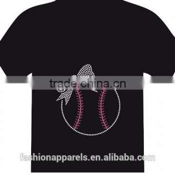 Custom Rhinestone Logo Bling Softball with Cute Bowknot Iron on Rhinestone Transfer Motif Design for T-shirt