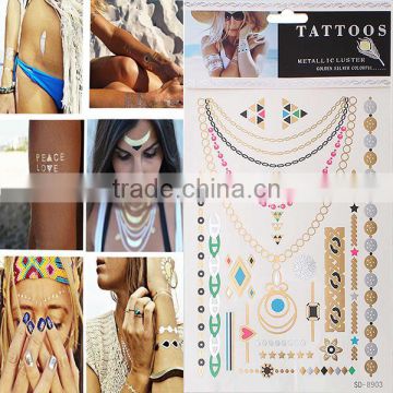 High Quanlity Removable Waterproof Metallic Colorful Temporary Skin Tattoo Sticker