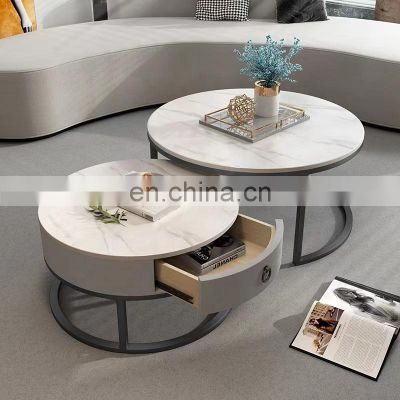 Luxury round coffee tables living room mdf marble coffee table modern glass coffee table