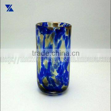 Mexican Drinking Glass, Mottled Blue Hand Blown, glass tumbler