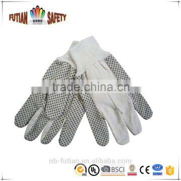 FTSAFETY High Quality White Cotton Canvas Black PVC Dots For Working Gloves