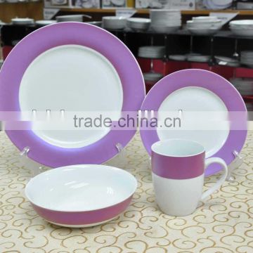 porcelain dinner plates 16PCS ROUND SHAPE PORCELAIN DINNER SET WITH METALIC COLOR BAND DECAL SDK1602