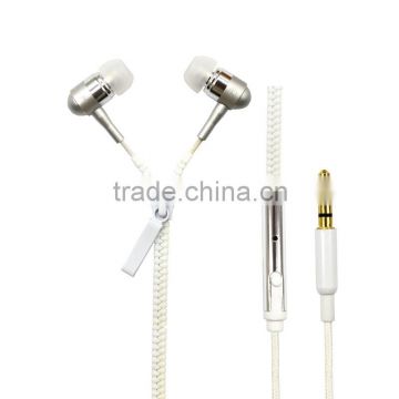 New premium zipper earphone made in shenzhen custom headphones earphone with braided wire, zip earphone headphone wholsale