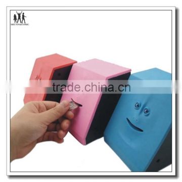 smile face plaatic money box, promotion gifts smile face plaatic money box,custom design plastic money box