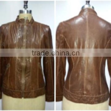 Sheep Leather Jacket Made Through Dip Wash Treatment. Color Dark Camel