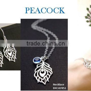 Fashion metal peacock pendant neckalce with earring and braceletjewelry set ,Customized Colors or LOGO and OEM design accept