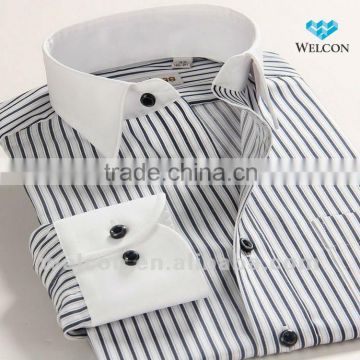 long sleeve European style latest design brand gray stripe 100% cotton harmonia collar fashion business shirt for men