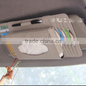 Multifunctional 4 CD DVD Pockets+4 Card Pockets +1 Tissue Pocket PU Leather Car Vehicle Sunvisor Organizer Case