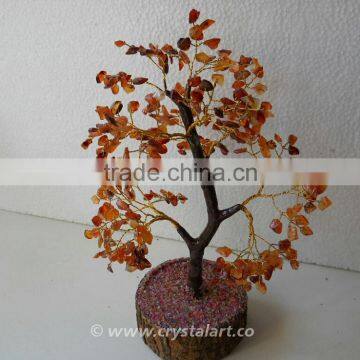 Red Carnilian Agate 150 Chips Wooden Base Gemstone Tree