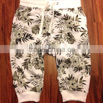 3/4 Knee Wild Flower Print Casual Jogger Shorts Baggy Rope Pants