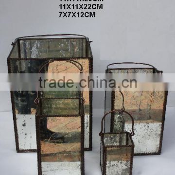 Brass and glass Lantern in four sizes with Antique silver finish on glass