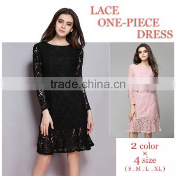 lady long sleeve o-neck lace elegant dress