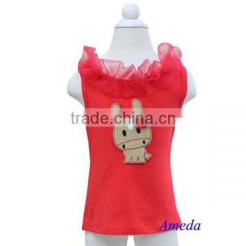 Red Ruffles Chiffon Collar Year of Horse Red Tank Top 3M-10Y