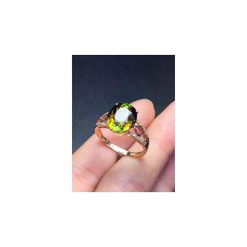 Neffly jewelry natural tourmaline 18 k gold ring set with diamonds.