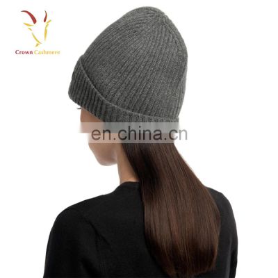 Women Winter Grey Cashmere Hat Cashmere Wool Beanie Cap