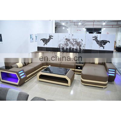 Big Top Grain Genuine Leather Sectional Sofa Set XXL Leather Couch with LED lights