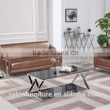 Living room RB-1506 Modern black stoving varnish rectangular tempered glass coffee table with stainless steel tea table