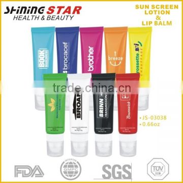 JS-03038 lady skin care SPF30 20ml sunscreen tube and lip balm combo for retail